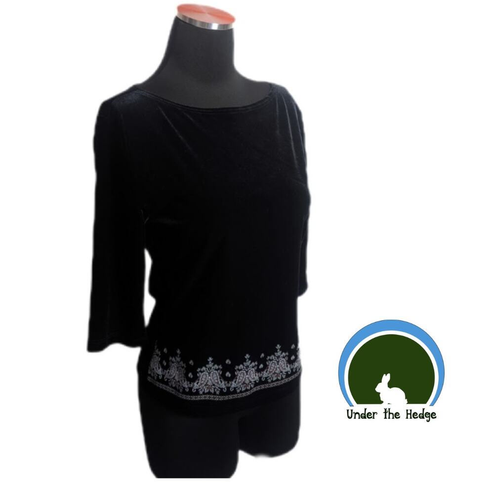 Y2K Moa Moa Black Glitter Velvet Boat Neck Top | M-L | Whimsigoth